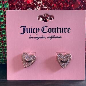 Juicy Couture Rose Gold Tone Heart Rhinestone Earrings